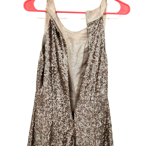 ark & co size small sleeveless bronze gold sequin dress lined illusion deep v - Picture 4 of 7